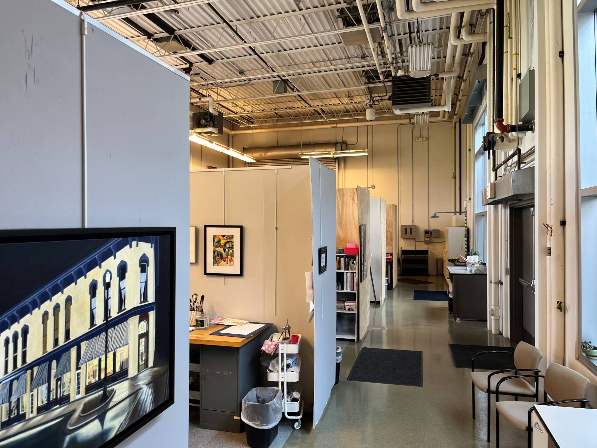 individual cubicles in a artist studio